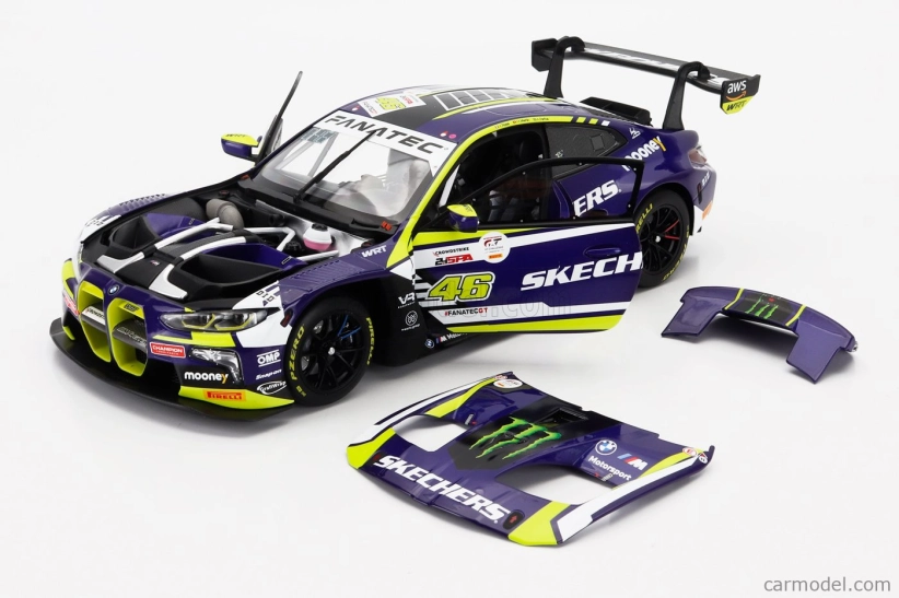 Minichamps BMW 4-series M4 Gt3 Team Wrt N 46 6th 24h Spa 2023 Valentino Rossi - Augusto Farfus - Maxime Martin 1:18 Fialová Žlutá Černá