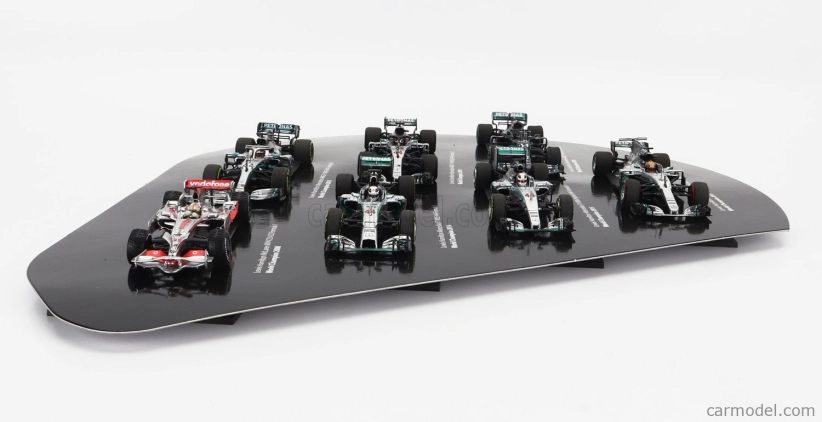 Minichamps Mercedes gp F1  Set 7x Lewis Hamilton World Champion - Mclaren Mp4/23 N 22 2008 - W05 Amg Petronas N 44 2014 - W06 Amg Petronas N 44 2015 - W08 N 44 2017 - W09 N 44 2018 - W10 N 44 2019 - W11 N 44 2020 1:43 Stříbrná Černá