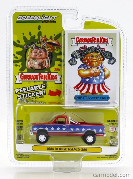 Greenlight Dodge Ram D-250 Pick-up Rhetta Garbage Pail Kids 1985 1:64 Červená Modrá