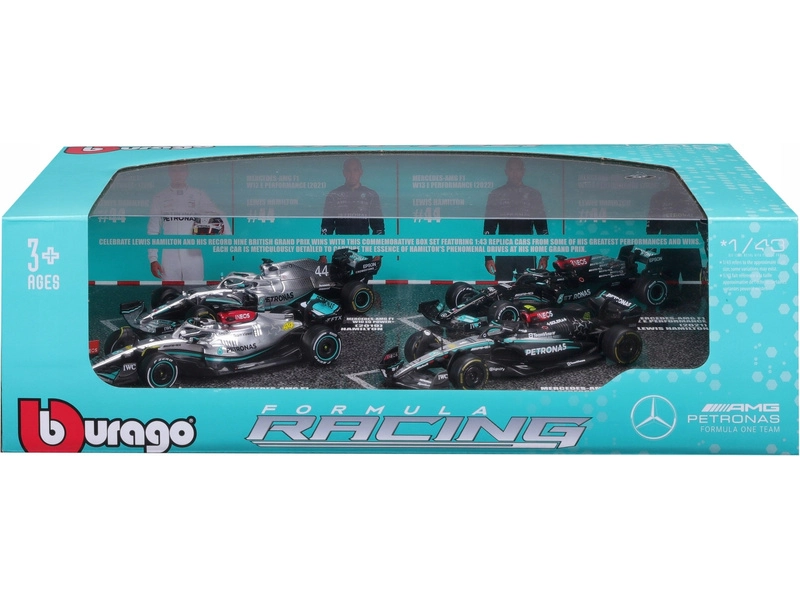 Bburago Mercedes gp Set F1 4x W14 Team Mercedes-amg Petronas Formula One N 44 Season 2023 Lewis Hamilton - N 63 Season 2023 George Russell - W13 N 44 Season 2022 Lewis Hamilton – W12 N 44 Season 2021 Lewis Hamilton 1:43 matná čierna strieborná
