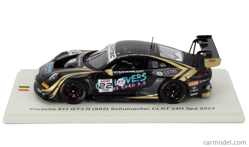 Spark-model Porsche 911 992 Gt3 R 4.2l Team Schumacher Clrt N 22 24h Spa 2024 Ayhancan Guven - Laurin Heinrich - Dorian Boccolacci 1:43 Black Gold