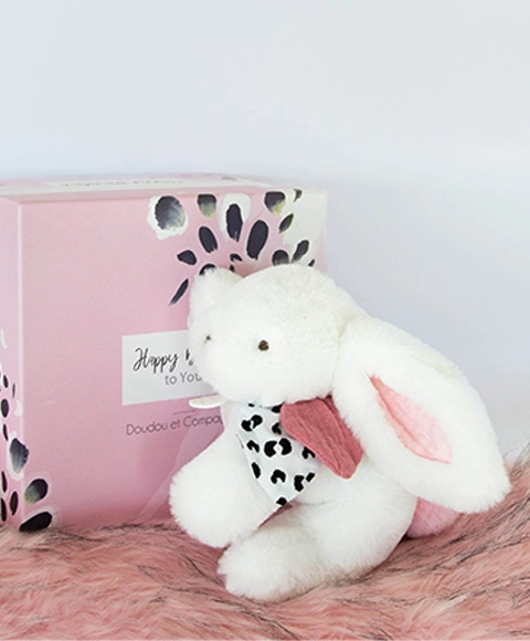 Doudou Plyšový králik s ružovou bambulou 25 cm