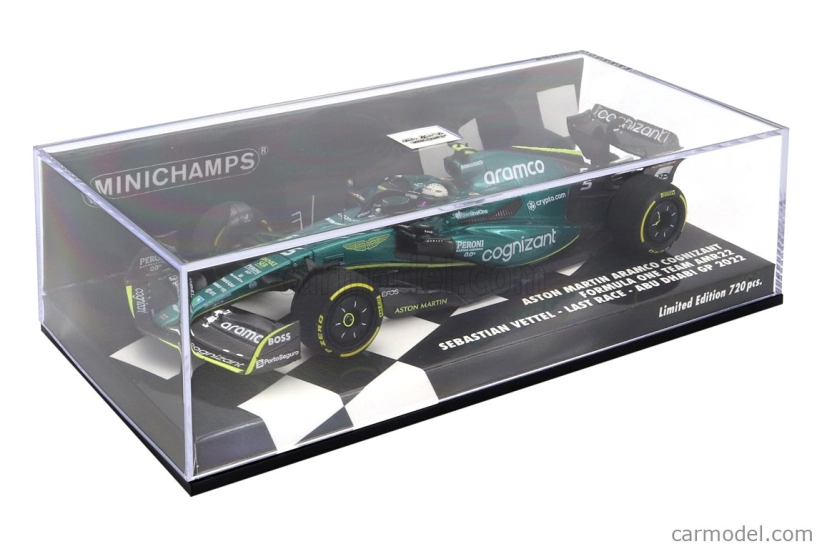 Minichamps Aston martin F1 Amr22 Team Aramco Cognizart N 5 Abu Dhabi Gp Last Race 2022 Sebastian Vettel 1:43 Green Black