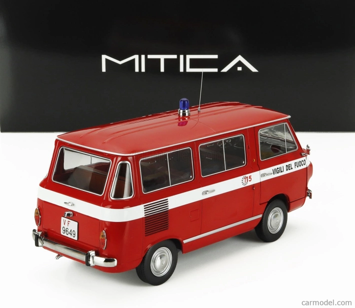 Mitica-diecast Fiat Fiat 850 Familiare Vigili Del Fuoco 1970 - Interno Brown 1:18 Red