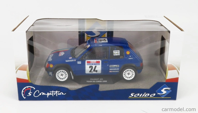 Solido Peugeot 205 N 24 Rally Tour De Corse 1990 R.bourcier - B.frangin 1:18 Modrá