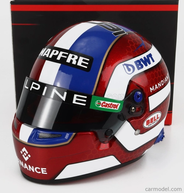 Mini prilba Bell prilba F1 Casco Prilba Renault A522 Team Alpine Bwt N 31 Sezóna 2022 Esteban Ocon 1:2 Červená biela