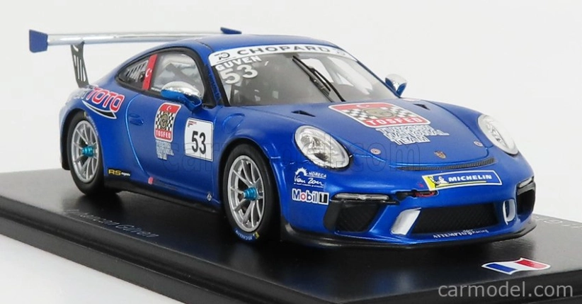 Spark-model Porsche 911 991 N 53 Porsche Carrera Cup France Champion 2018 A.guven 1:43 Blue