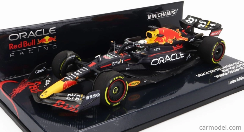 Minichamps Red bull F1 Rb18 Team Oracle Red Bull Racing N 1 Winner Taliansko Gp Majster sveta 2022 Max Verstappen 1:43 Matná modrá žltá červená