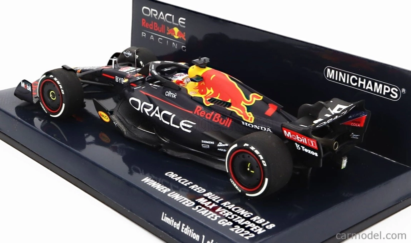 Minichamps Red bull F1 Rb18 Team Oracle Red Bull Racing N 1 Winner Austin Usa Gp Majster sveta 2022 Max Verstappen 1:43 Matná modrá žltá červená