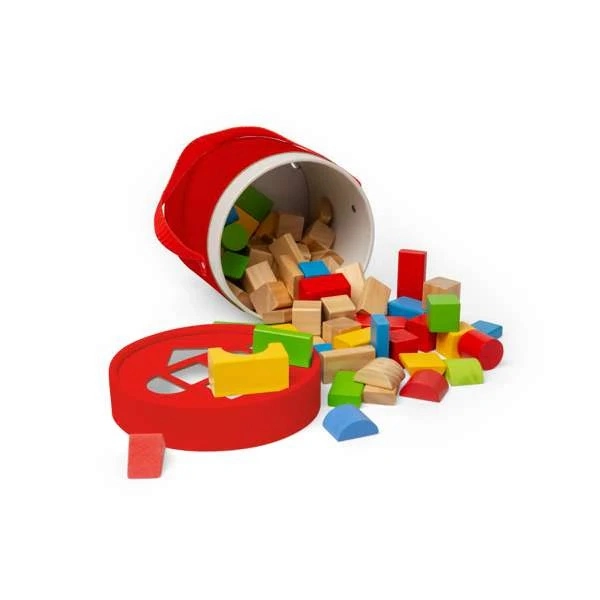 Bigjigs Toys Prvé drevené bloky a skladačka v bubne