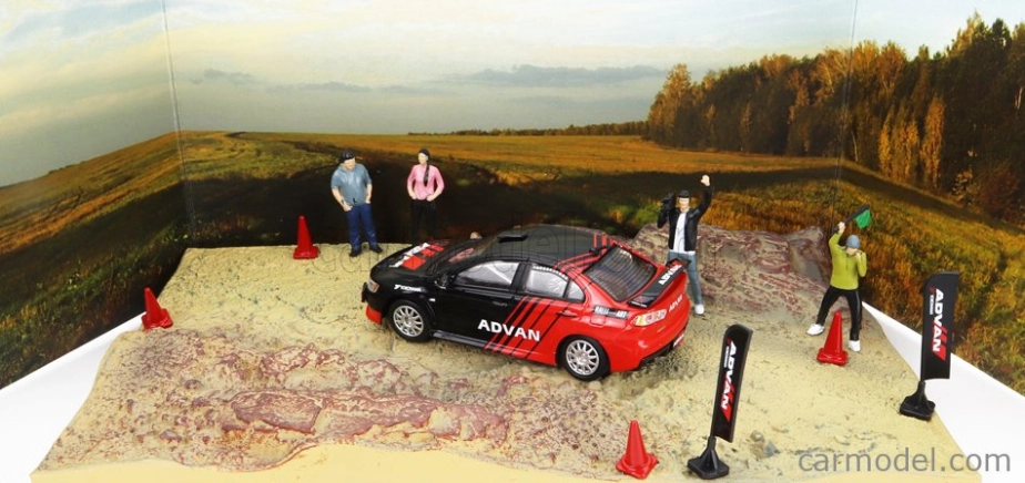 Bm-creations Mitsubishi Diorama Mud Rally Country Side Lancer Evo X Advan + Accessories 1:64 Černá Červená