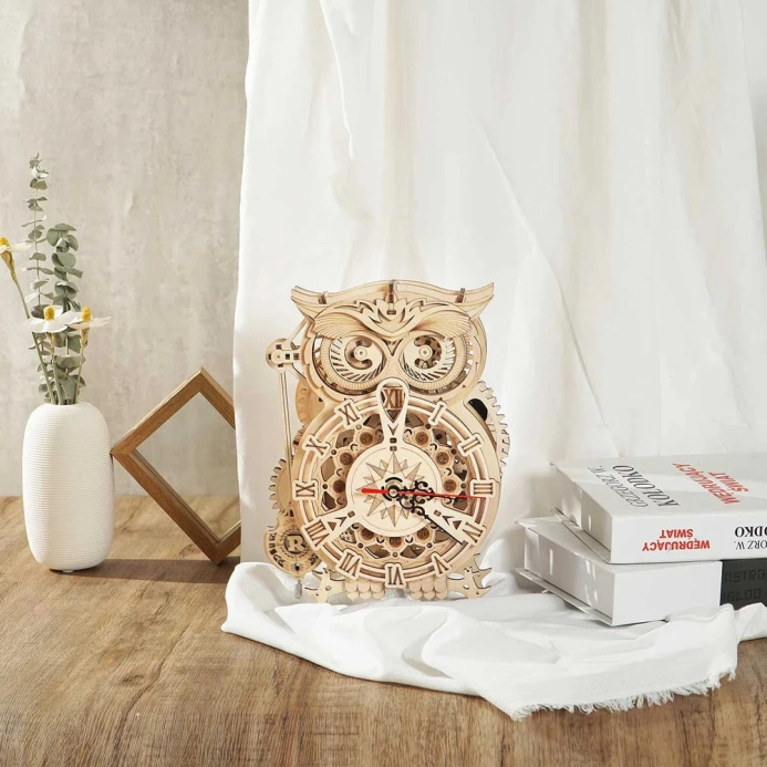 RoboTime 3D dřevěné mechanické puzzle Soví hodiny