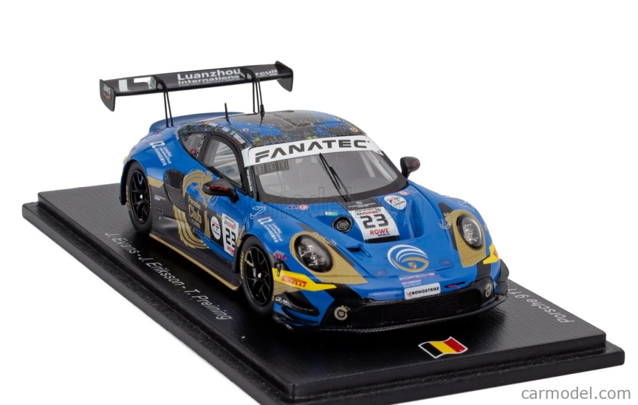 Spark-model Porsche 911 992 Gt3 R 4.2l Team Phantom Global Racing N 23 24h Spa 2024 Jaxon Evans - Joel Eriksson - Thomas Preining 1:43 Modrá