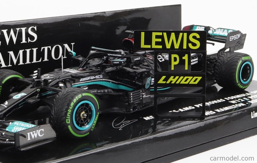 Minichamps Mercedes gp F1 W12 Mercedes M12 Eq Power+ Team Amg Petronas Motorsport Formula One N 44 Winner Sotchi Russian Gp 2021 Lewis Hamilton - 100. víťazstvo F1 s pit boardom 1:43 Black Green