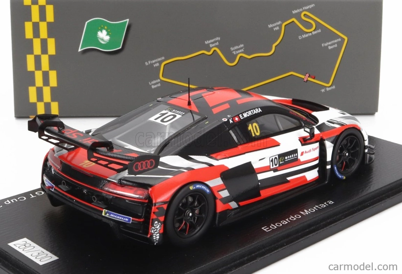Spark-model Audi R8 Lms Gt3 Team Audi Sport Asia Absolute N 10 2nd Gt Cup Macau 2022 E.mortara 1:43 Bílá Červená