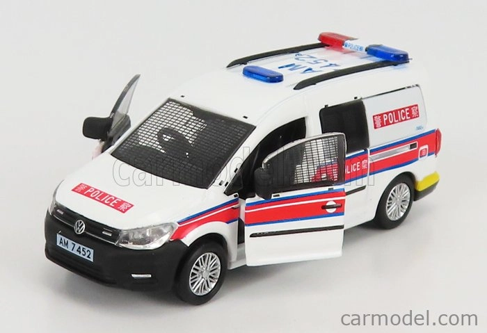 Drobné hračky Volkswagen Caddy Van Police 2020 1:64 bielo-červená
