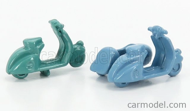 Officina-942 Piaggio Set 2x Vespa 98 + Vespa 98 Sidecar 1946 1:76 zelená svetlo modrá