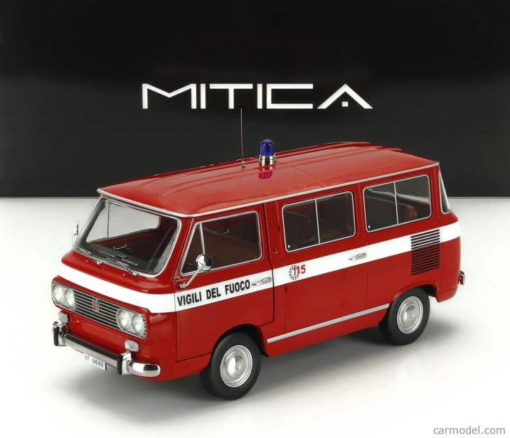 Mitica-diecast Fiat Fiat 850 Familiare Vigili Del Fuoco 1970 - Interno Brown 1:18 Red