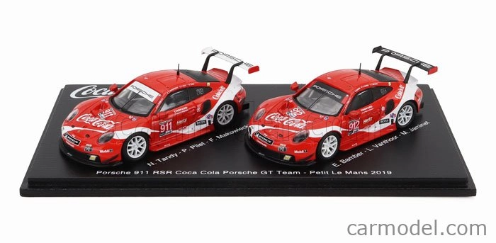 Spark-model Porsche 911 991 Rsr Team Porsche Gt Coca-cola N 911 Petit Le Mans 2019 P.pilet - N.tandy - F.makowiecki + N 912 Petit Le Mans 2018 E.bamber - L.vanthoor - M.jaminet 1:64 červená biela
