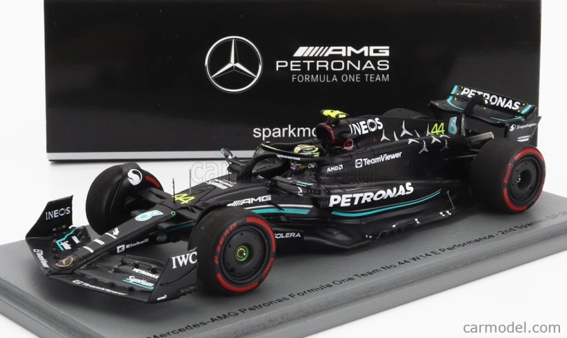 Spark-model Mercedes gp F1 W14 Team Mercedes-amg Petronas Formula One N 44 2nd Spain Gp 2023 Lewis Hamilton 1:43 Matt Black