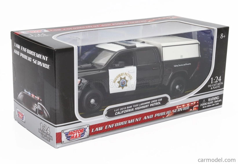 Motor-max Dodge Ram 1500 Pick-up Laramine Crew Cab California Highway Patrol Police 2019 1:27 Černá Bílá