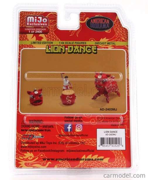 American diorama Figures Set 4x Lion Dance 2 1:64 Red