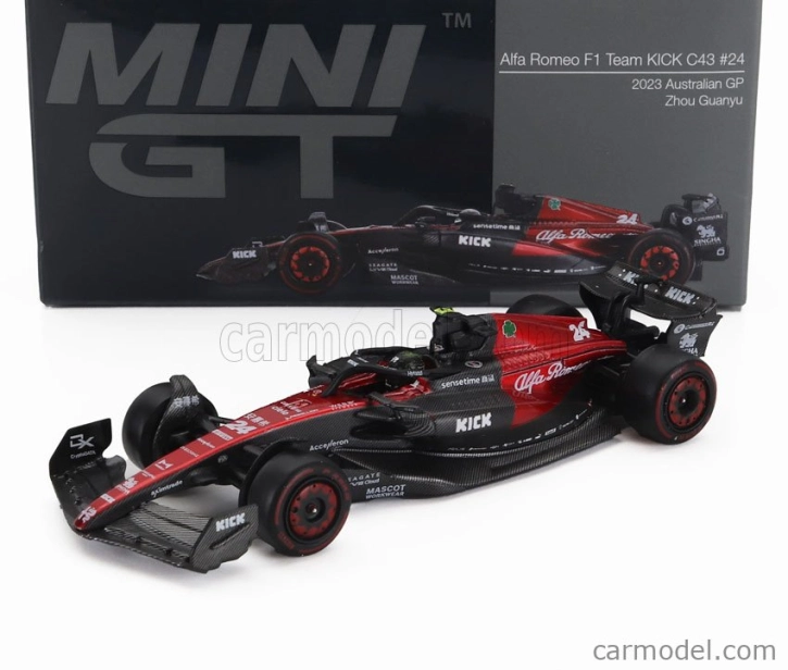 Mini-gt Alfa romeo F1 C43 Team Stake N 24 Australian Gp 2023 Zhou Guanyu 1:64 čierna červená