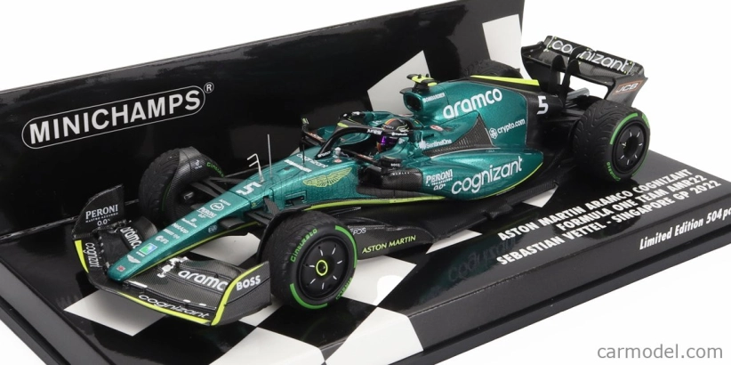 Minichamps Aston martin F1 Amr22 Team Aramco Cognizart N 5 8th Singapore GP 2022 Sebastian Vettel 1:43 Zelená čierna