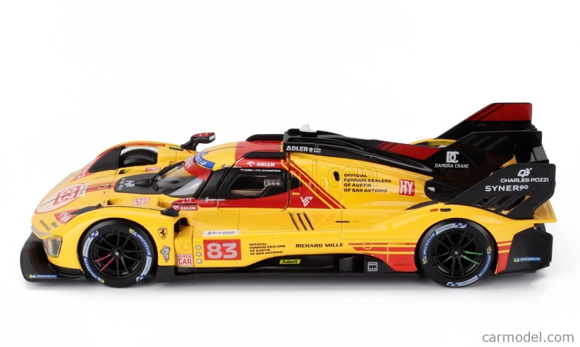 Bburago Ferrari 499p 3.0l Turbo V6 Team Af Corse N 83 24h Le Mans 2024 Robert Kubica – Robert Shwartzman – Yifei Ye 1:24 žltá červená