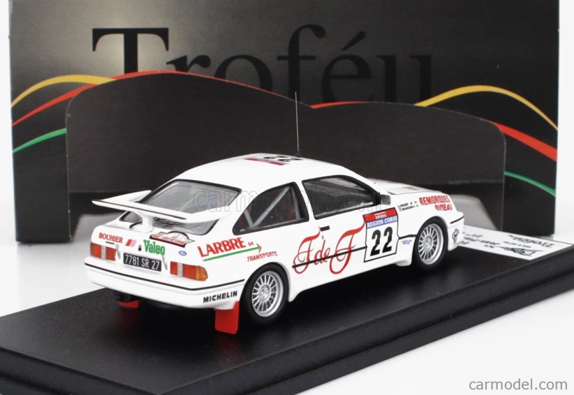 Trofeu Ford england Sierra Rs Cosworth N 22 Rally Tour De Corse 1987 Jean Pierre Rouget - Pascal Bouhours 1:43 Biela červená
