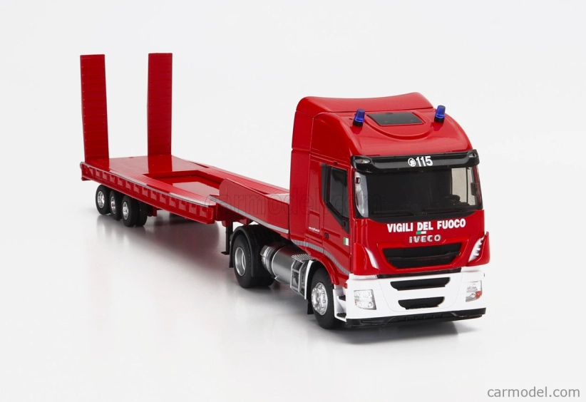 Eligor Iveco fiat Stralis 480xp Truck Rimorchio Pianale Trasporto Mezzi Movimento Terra Vigili Del Fuoco 2016 1:43 Red