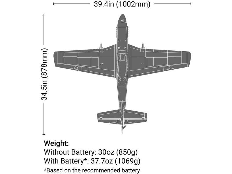 RC letadlo E-flite P-51D Mustang 1.0m AS3X+ SAFE Select BNF Basic