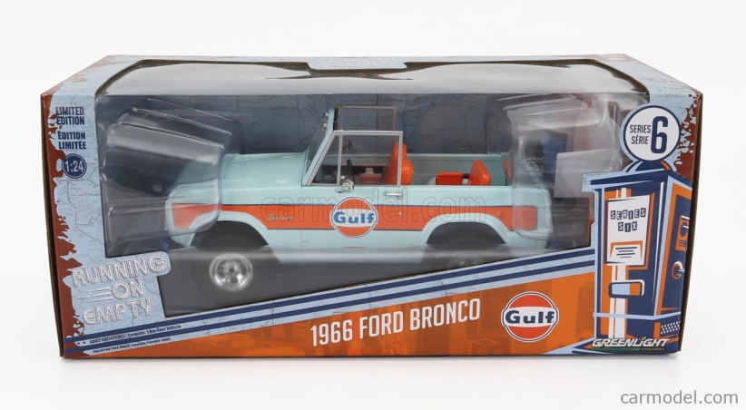 Greenlight Ford usa Bronco Open Gulf 1966 1:24 Svetlo modrá oranžová