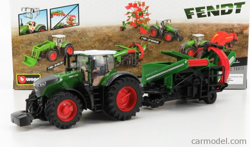 Bburago Fendt Vario 1050 Tractor With Cultivator Trailer 2016 1:50 Zelená Šedá Červená