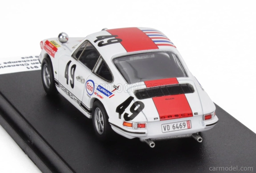 Trofeu Porsche 911 Coupe N 49 2nd 24h Spa Francorchamps 1969 Claude Haldi - Jean Cheneviere 1:43 Bílá Červená