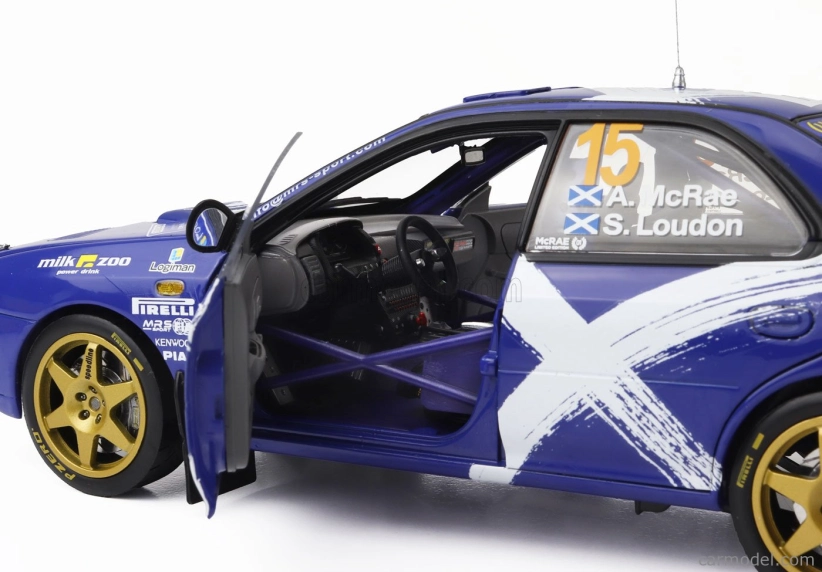 Sun-star Subaru Impreza 555 N 15 Rally Mythical Cars 2023 Alister Mcrae - Stuart Loudon Logiman 1:18 Modrá Bílá
