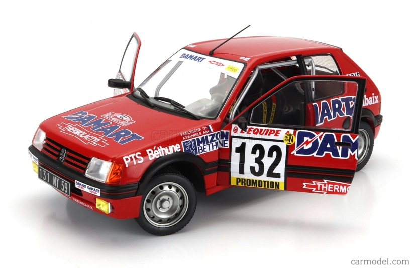 Solido Peugeot 205 1.6 Gti N 132 Rally Montecarlo 1986 Francois Delecour - Anne Chantal Pauwels 1:18 Červená