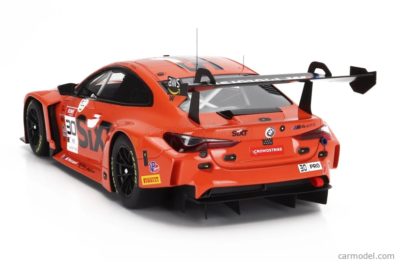 Truescale BMW 4-series M4 Gt3 Team Bmw Wrt N 30 Winner 8h Igtc Indy 2023 Sheldon Van Der Linde - Dries Vanthoor - Philippe Eng 1:18 Orange Black