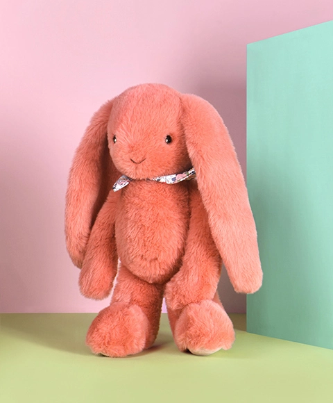 Doudou Plyšový králik so šatkou terakotový 35 cm