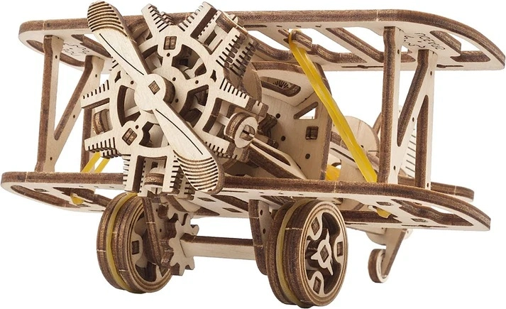 Ugears 3D dřevěná mechanická skládačka Mini dvojplošník