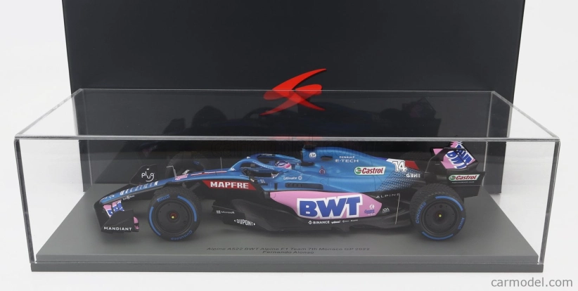 Spark-model Renault F1 A522 Team Alpine Bwt N 14 Monaco Gp 2022 Fernando Alonso - Con Vetrina - S vitrínou - Špeciálna krabica 1:18 Modrá Ružová