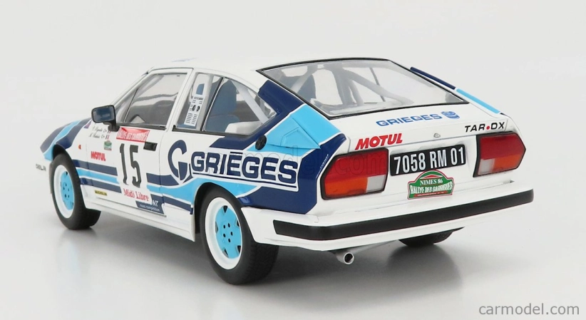 Solido Alfa romeo Alfetta Gtv6 N 15 Rally Des Garrigues 1986 C.rigollet - M.bathelot 1:18 Biela 2 tóny Modrá