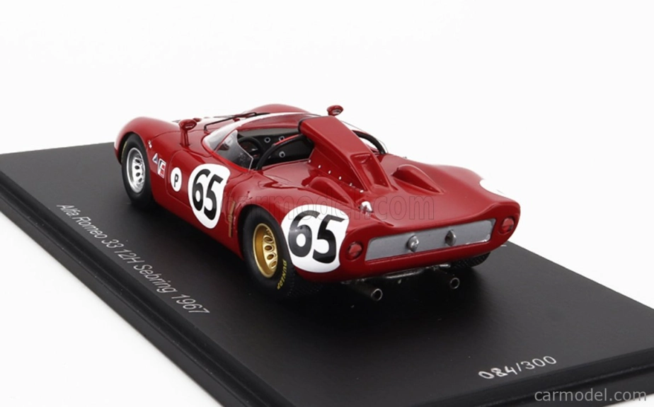 Spark-model Alfa romeo 33 Spider Team Autodelta N 65 12h Sebring 1967 A.de Adamich - T.zeccoli 1:43 Red
