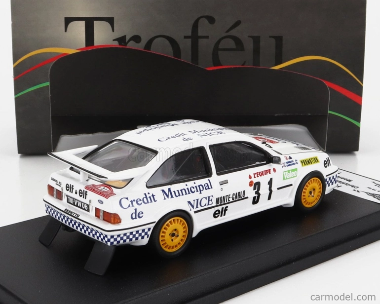 Trofeu Ford england Sierra Rs Cosworth N 31 Rally Montecarlo 1987 Christian Gardavot - Claude Ferrato 1:43 Bílá