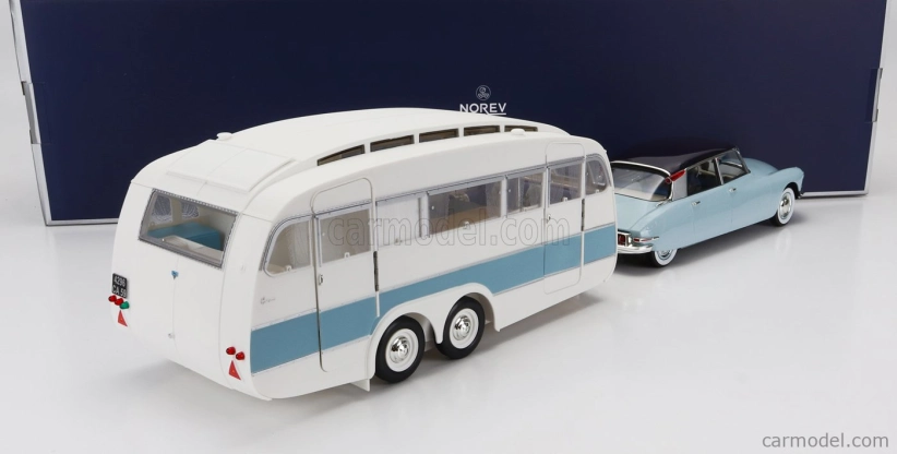 Norev Citroen Ds19 s Roulotte 1960 1:18 modrá biela