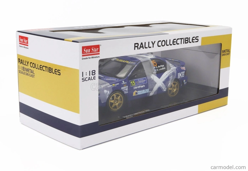 Sun-star Subaru Impreza 555 N 15 Rally Mythical Cars 2023 Alister Mcrae - Stuart Loudon Logiman 1:18 Modrá Bílá