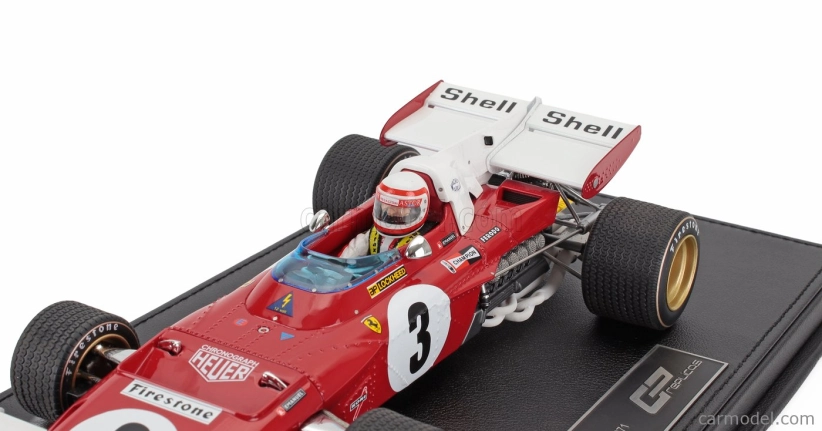 Repliky Ferrari F1 312b2 N 3 3. holandský Zandvoort Gp (s figúrkou pilota) 1971 Clay Regazzoni - Con Vetrina - s vitrínou 1:18 červená biela