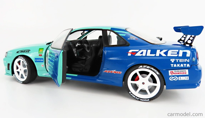 SOLIDO – Nissan Skyline R34 GT-R Falken Drift – 1/18 – Vert/Bleu – Modèle Die-cast – Collection