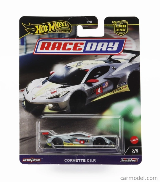 Mattel hot wheels Chevrolet Corvette C8.r 5.5l V8 Team Corvette Racing N 4 24h Daytona 2020 M.fassler - O.gavin - T.milner 1:64 Stříbrná Žlutá