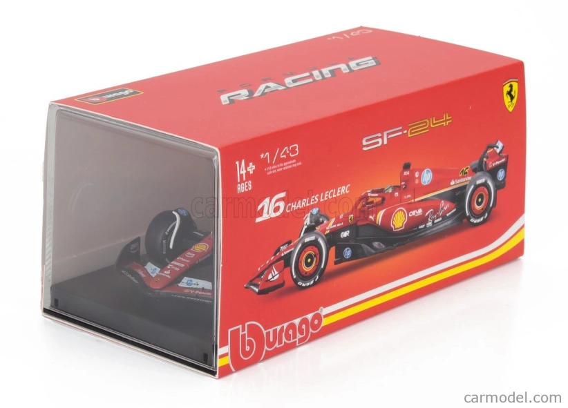 Bburago Ferrari F1 Sf-24 Team Scuderia Ferrari N 16 Winner Italy Monza Gp 2024 Charles Leclerc – With Pilot And Showcase 1:43 červená biela čierna